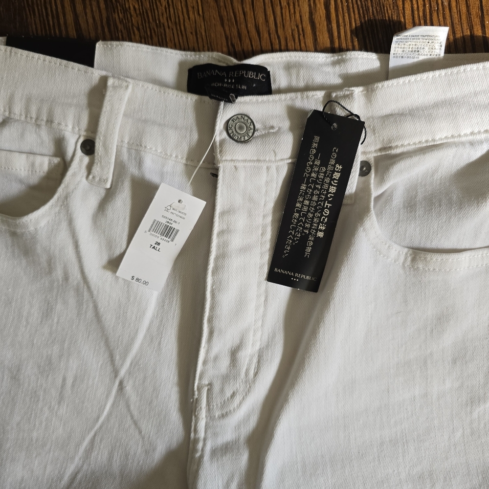 Banana Republic High-Rise Slim Jeans — NWT Pure White Tall 28/6 - Picture 5 of 8